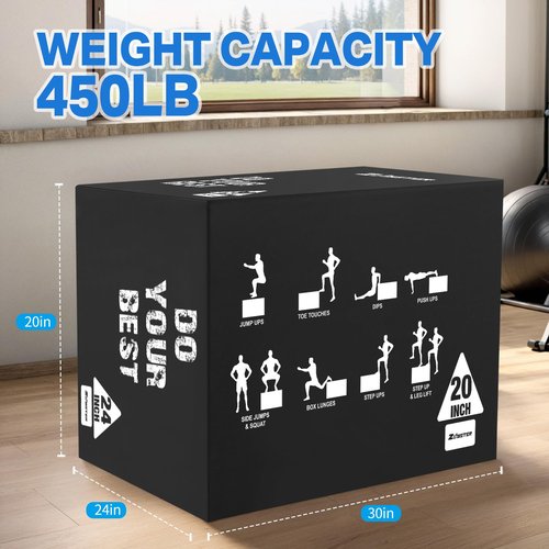 Zoomster 3-in-1 Foam Plyometric Jump Box for Home Gym Jump Training, HIIT, MMA, Weighted Stepup, Push Press and Strength Training (20 X 24 X 30inch / 16lbs)