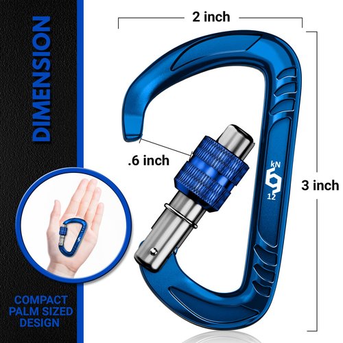 RHINO Produxs 12kN (2697 lbs) Heavy Duty, Locking, Auto Locking, Wiregate Carabiner Clips, for Securing Pets, Outdoor, Camping, Hiking, Hammock, Dog Leash Harness, Keychains
