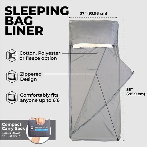 Tough Outdoors Sleeping Bag Liner - Adult Sleep Sack & Travel Sheets for Hotel - Travel Sleep Sack Backpacking & Camping - Sleeping Bag Liners - Hotel Bed Covering for Traveling