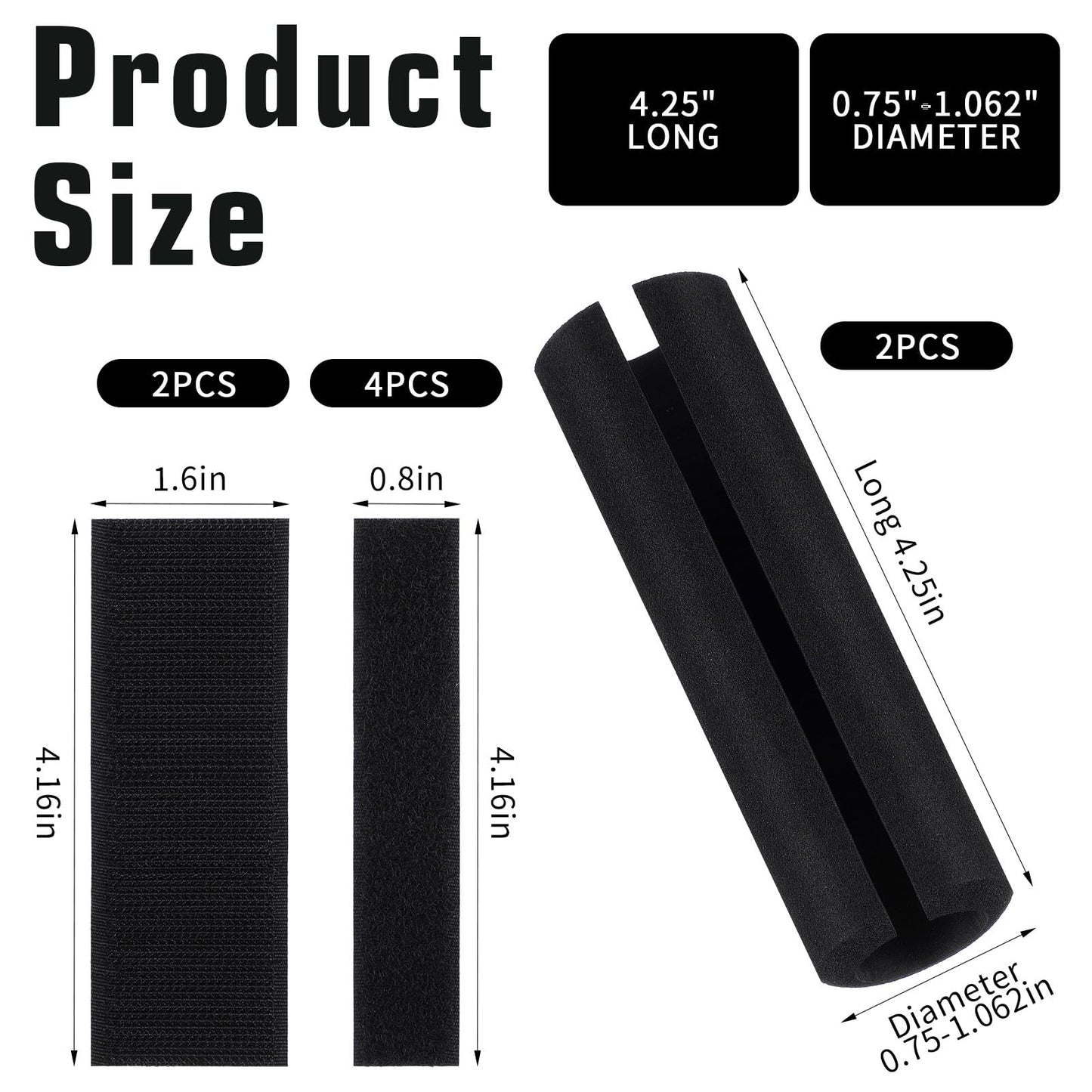 2 Pcs Foam Handle Cover Buffer Tube Cover 4.33 Inch NBR Rubber Foam Grip Wrap Comfortable Foams Tubing Handle Grips for Fitness Home Lawn Bicycle Motorbike Handlebar Replacement Black