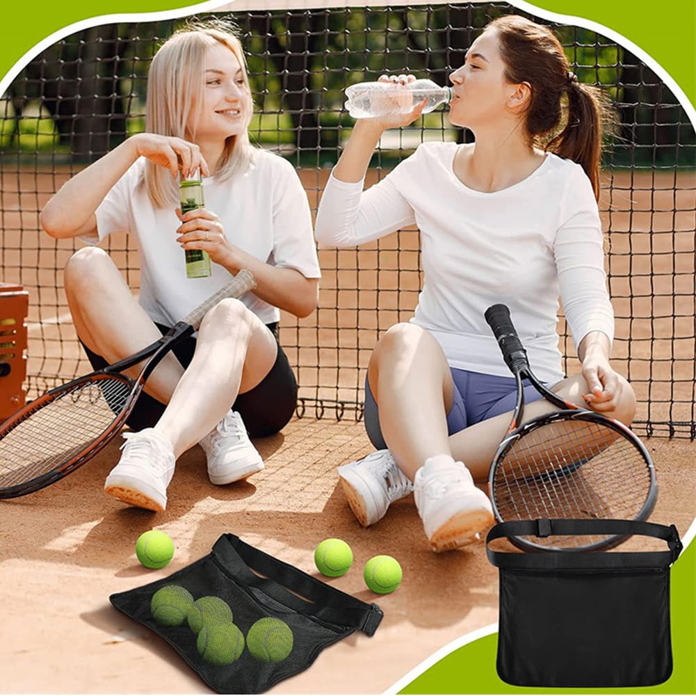2Pcs Tennis Ball Band Holder Pickleball Ball Waist Bag with Adjustable Belt,Tennis Balls Holder Waist Pouch Carrier Holding 8 Tennis or Pickleball for Cycling,Golf(black,Size:13.68 x 10.63inch)