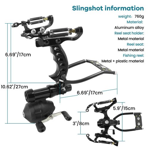Slingshot Fishing Kit with Reel Wrist Support Fishing Slingshot Set with 3pcs Fishing Darts and 8 Pcs Rubber Bands Hunting Slingshot for Fishing