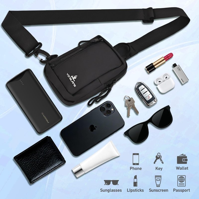 JIMYAO Mini Sling Bag for Men/Women, Waterproof Utility Chest Bag Crossbody Backpack for Hiking Travel Sports Running (Black)