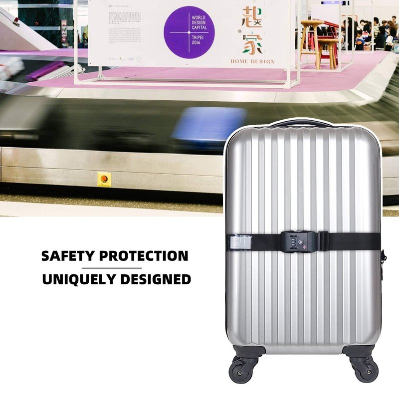 Heavy Duty Luggage Straps TSA Approved with Combination Lock Adjustable Travel Belt for Suitcases (Black)