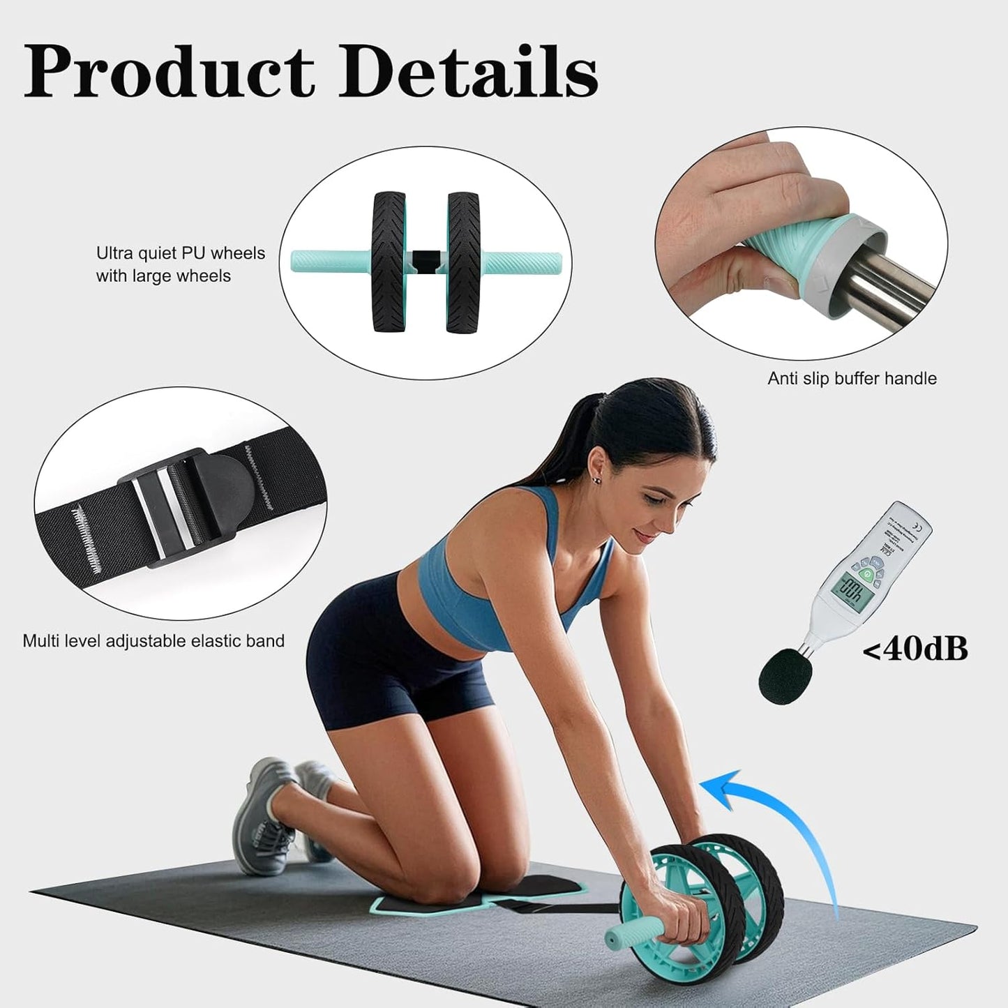 2025 New Double-Wheel Ab Roller for Core Training – Rebound Design with Adjustable Elastic Band, Silent Non-Slip Wheels, Detachable Build, Knee Pad & Bands – Home Gym Gear for Men/Women