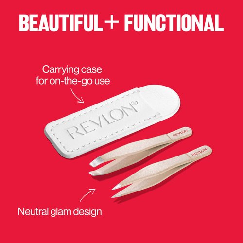 Revlon Designer Series Mini Tweezer Set, Hair Removal Tool Kit with Slant & Point Tips, Portable and Easy to Use, Made with Long Lasting Stainless Steel, 1 Count