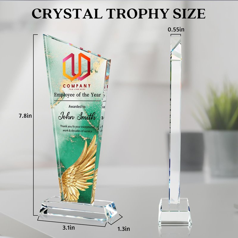 Personalized Crystal Trophy Award | Custom Awards with Text Logo Photo | Awards and Trophies for Employee Appreciation Gifts | Personalized Office Gifts for Boss Teacher | Office Decor (Full Style)