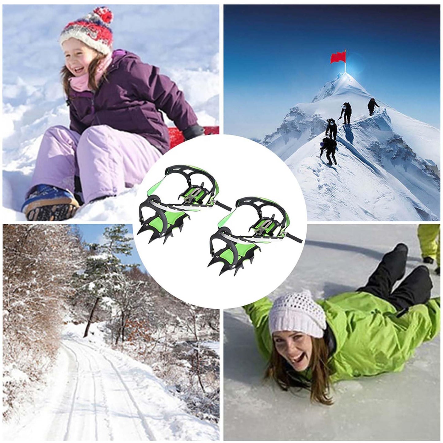 Ice Crampons Shoe Grips, 1 Pair 14 Teeth Antislip Spikes Cleats for Outdoor Snow Hiking Climbing
