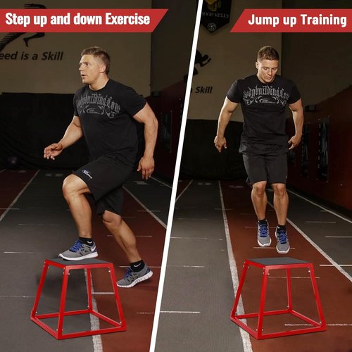 Plyometric Jump Box,Heavy Duty Steel Jumping Box with Rubber Pad,Step Up Box Set(12 18 24 Inch),550lbs Capacity,Deadlift Platform for Strength Training Conditioning Step Up Workouts Men Women Red