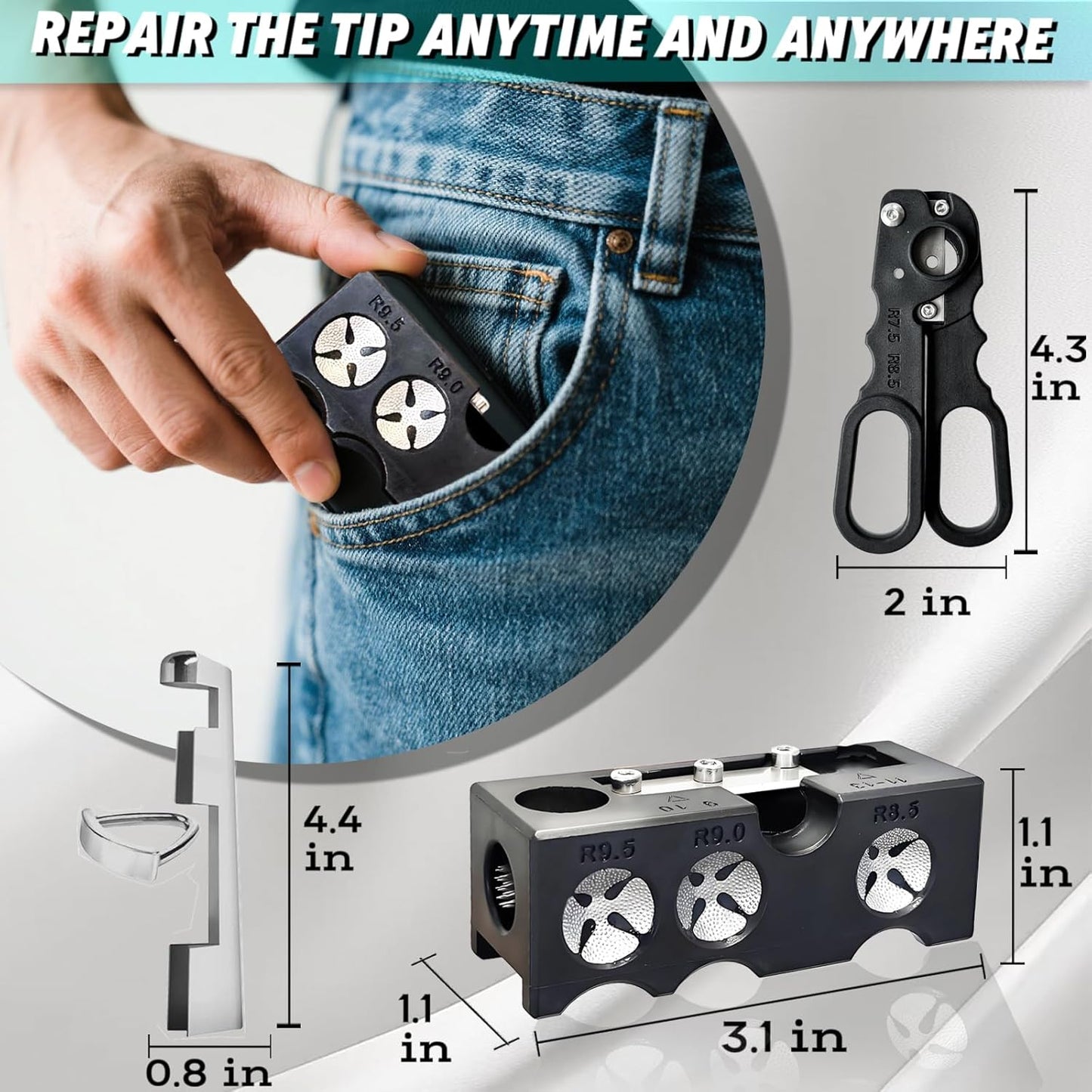 11-in-1 Pool Cue Tip Repair kit, Professional All-in-One pool stick Tip Tool for Shaping, Replacement, Maintenance. Tips Shaper & Scuffer kit, Pool Cue trimmer - For Billiards Enthusiasts & Pros