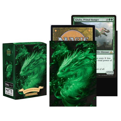 Katomula 100 MTG Card Sleeves with 100 Inner Sleeves, Textured Back Art Sleeve, Fit Standard Size Cards (Power Green Dragon)