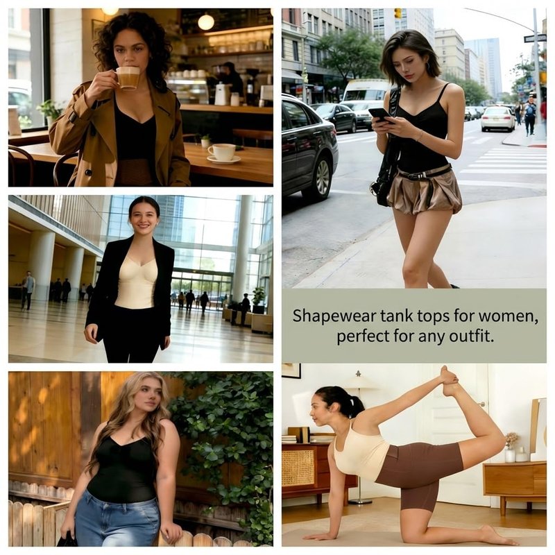 ATTLADY Compression Tank Tops for Women, High Shaping Scoop & V-Neck Cami, Shapewear Tummy Control Camisole