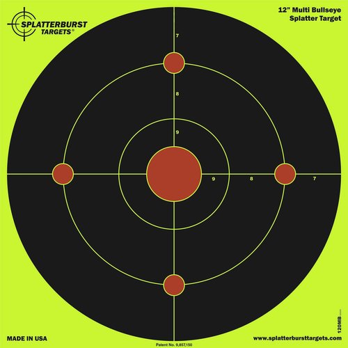 Splatterburst Targets - 12 inch Multi-Bullseye Splatter Target - Easily See Your Shots Burst Bright Fluorescent Yellow Upon Impact - Made in USA (25 Pack)