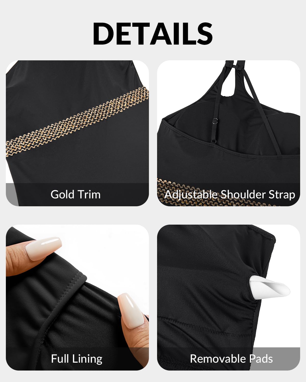 Holipick One Shoulder One Piece Swimsuit for Women Tummy Control Bathing Suits Modest Full Coverage Keyhole Swimwear Black Gold