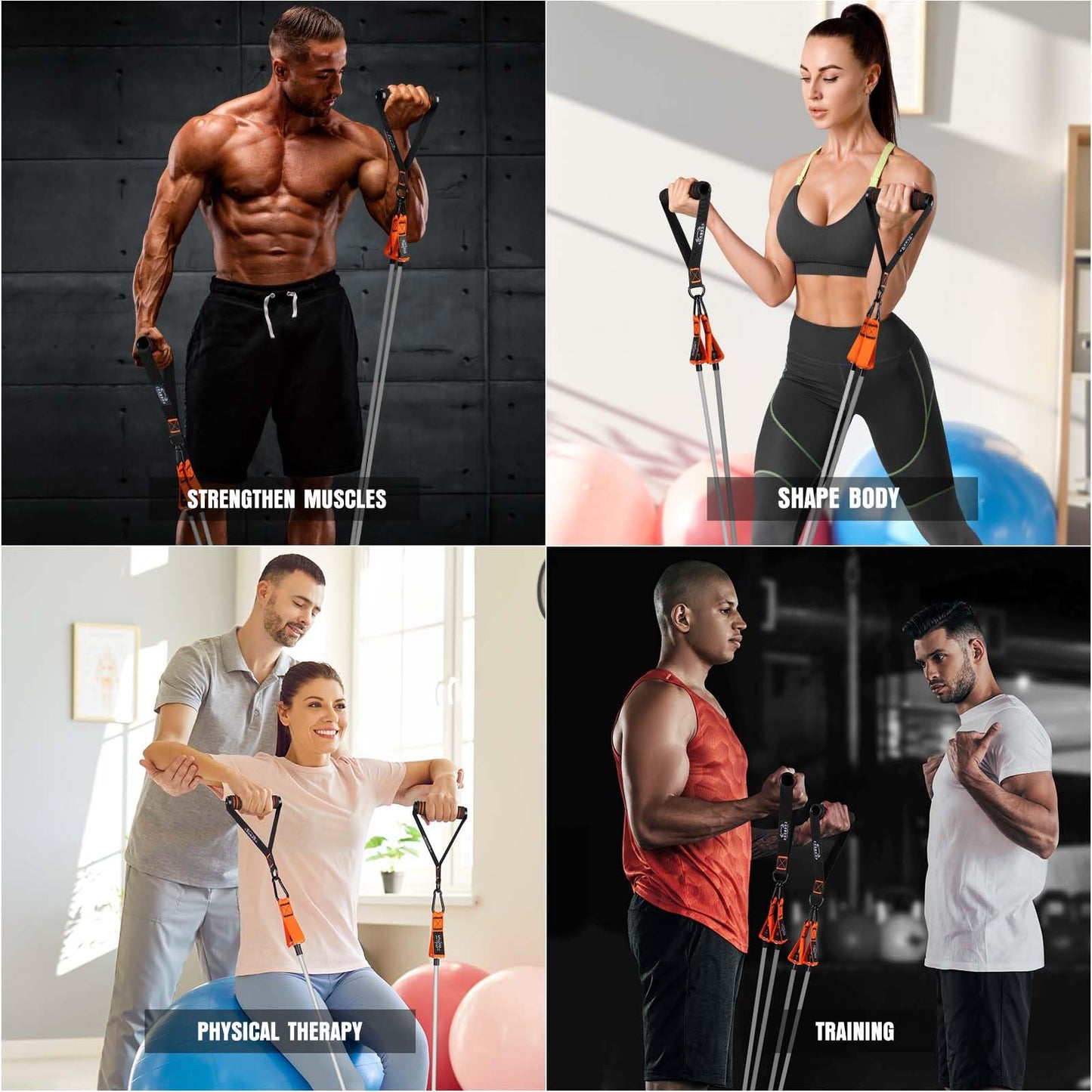 Resistance Bands with Handles, 225lb Exercise Bands for Working Out, Fitness Bands, Workout Bands with Door Anchor and Ankle Straps, Physical Therapy, Yoga, Strength Training Home Gym Equipment