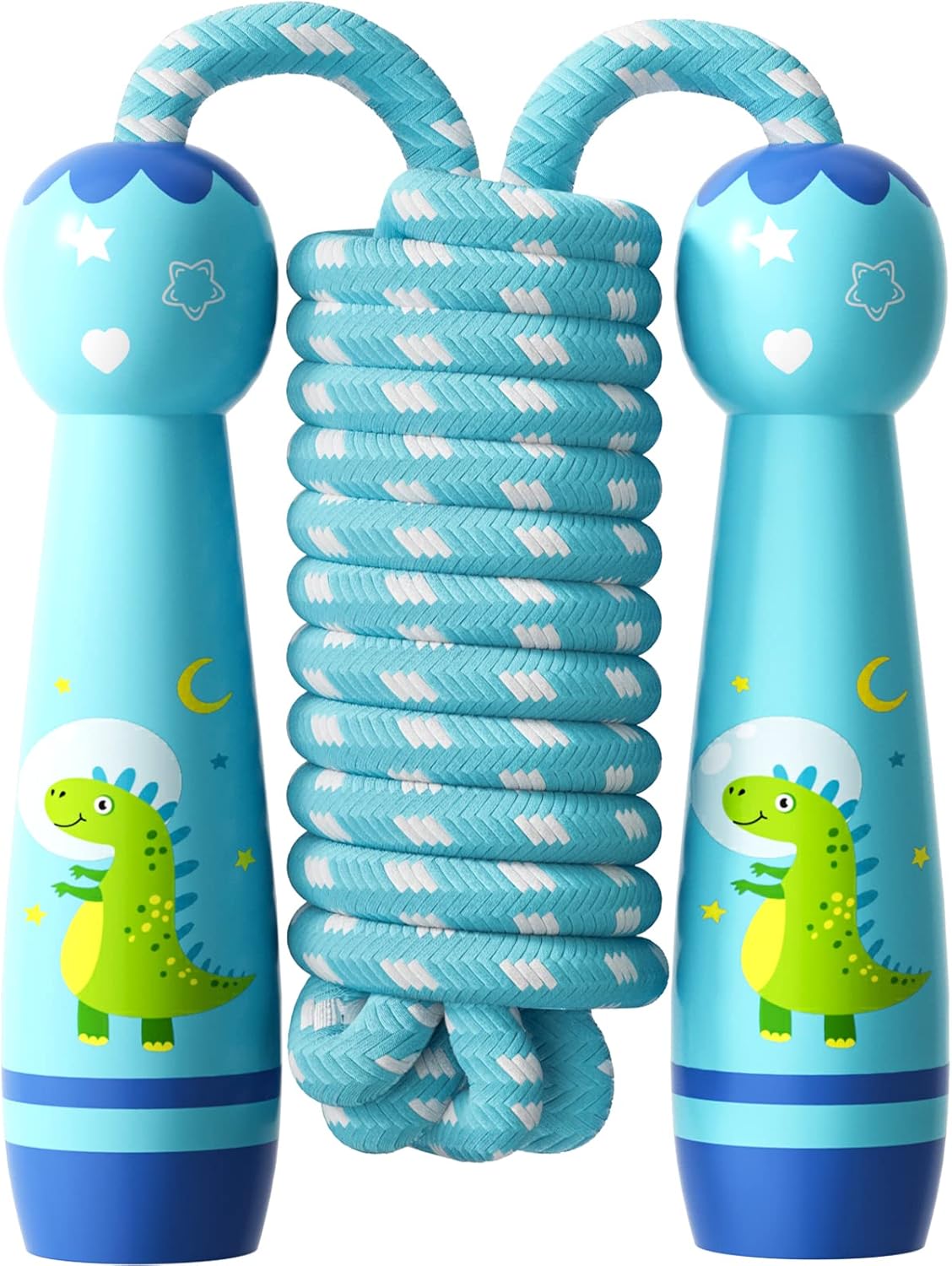Jump Rope for Kids-Adjustable Cotton Braided Skipping Rope with Wooden Handle for Toddler Fitness Workout Exercise Outdoor Activity