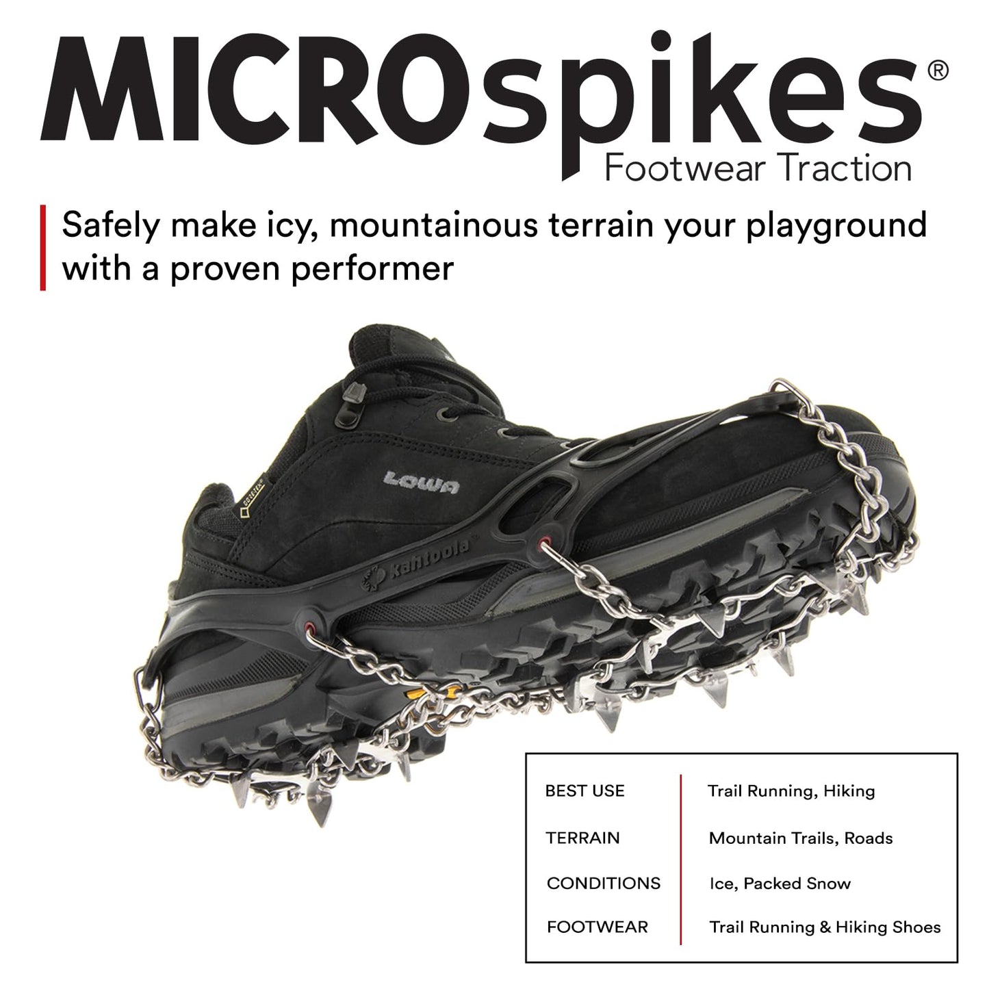 Kahtoola MICROspikes Footwear Traction for Winter Trail Hiking & Ice Mountaineering - Black - Medium