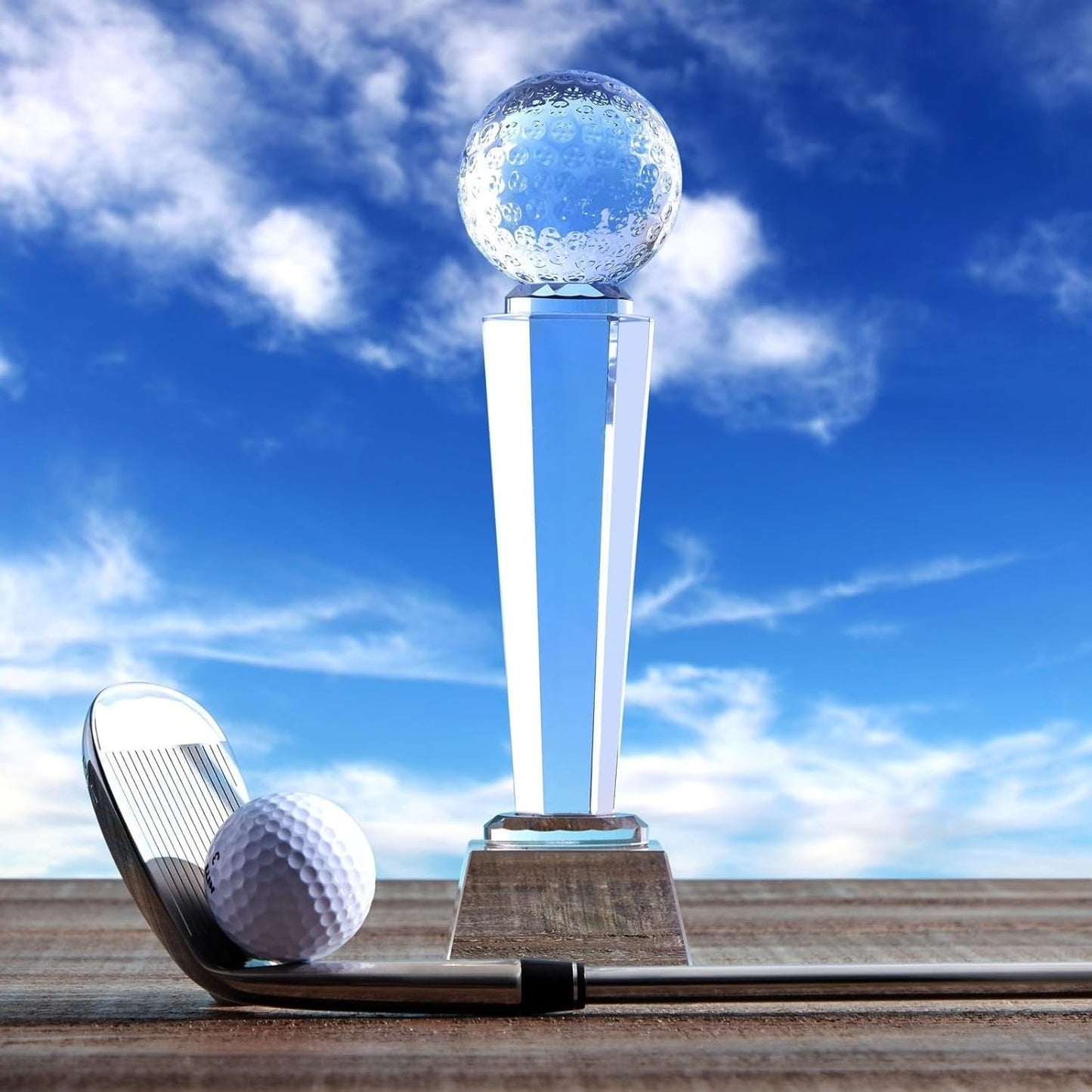 Juvale Crystal Glass Golf Trophy with Elegant Gift Box for Tournaments, Sports Competitions, Parties, Champion Award, Paperweight for Desktop and Table Decor (9 Inches Trophy Golf)