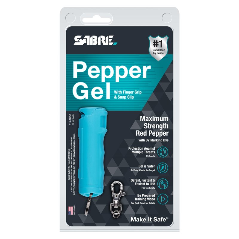 SABRE Pepper Gel Spray with Fast Flip Top Safety & Snap‑Clip Keychain for Self Defense - Max Police Strength OC with UV Marking Dye, Finger Grip, Wind Resistant, 10‑Sec. Spray, 14ft Range, Made in USA