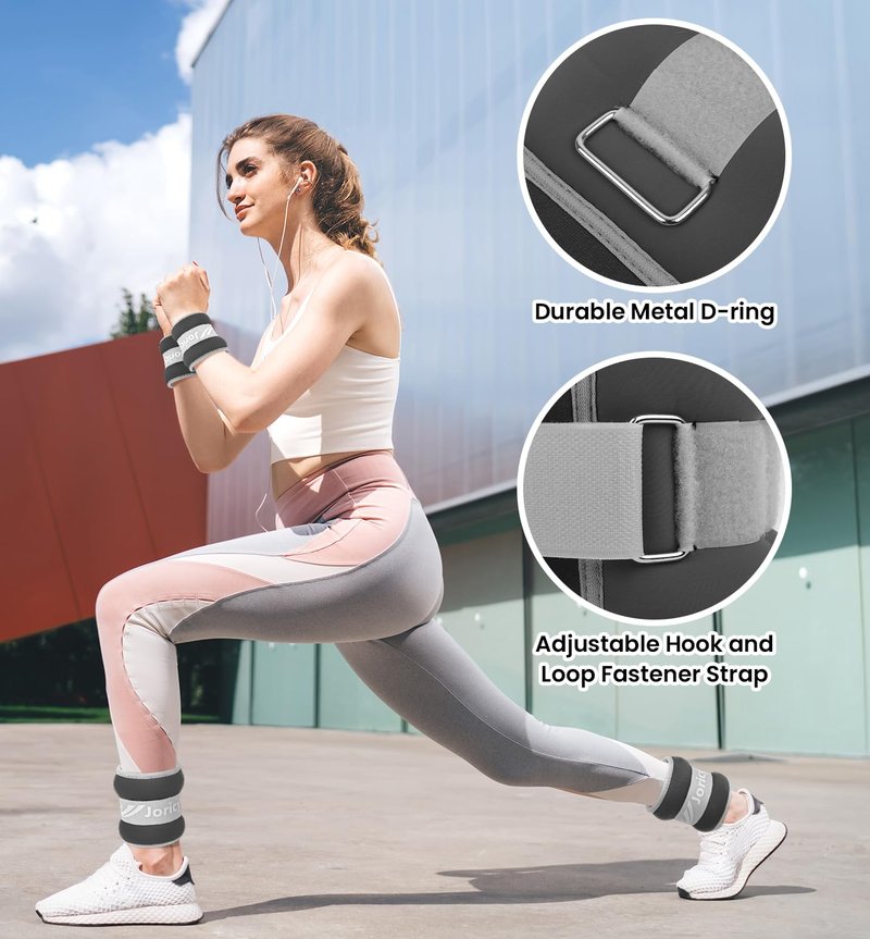 Ankle Weight, Wrist Leg Arm Weights for Women Men with Adjustable Straps, A Pair of 10LBS(5 LB Each Weight) Strength Training Weighted for Yoga Jogging Running Walking Dance, Grey