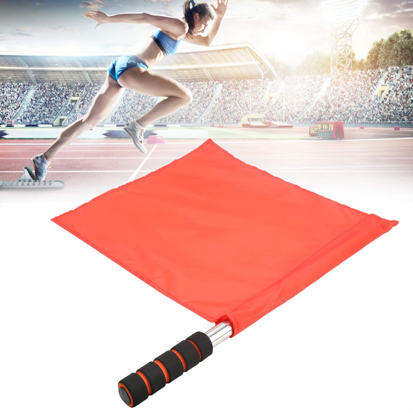 2Pcs Sports Referee Flag, Stainless Steel Hand Flag Red Signals Flag Sponge Handle Special Patrol Sports Linesman Flags, Official Performance Flag for Football Soccer Volleyball Tracks Sports (Red)