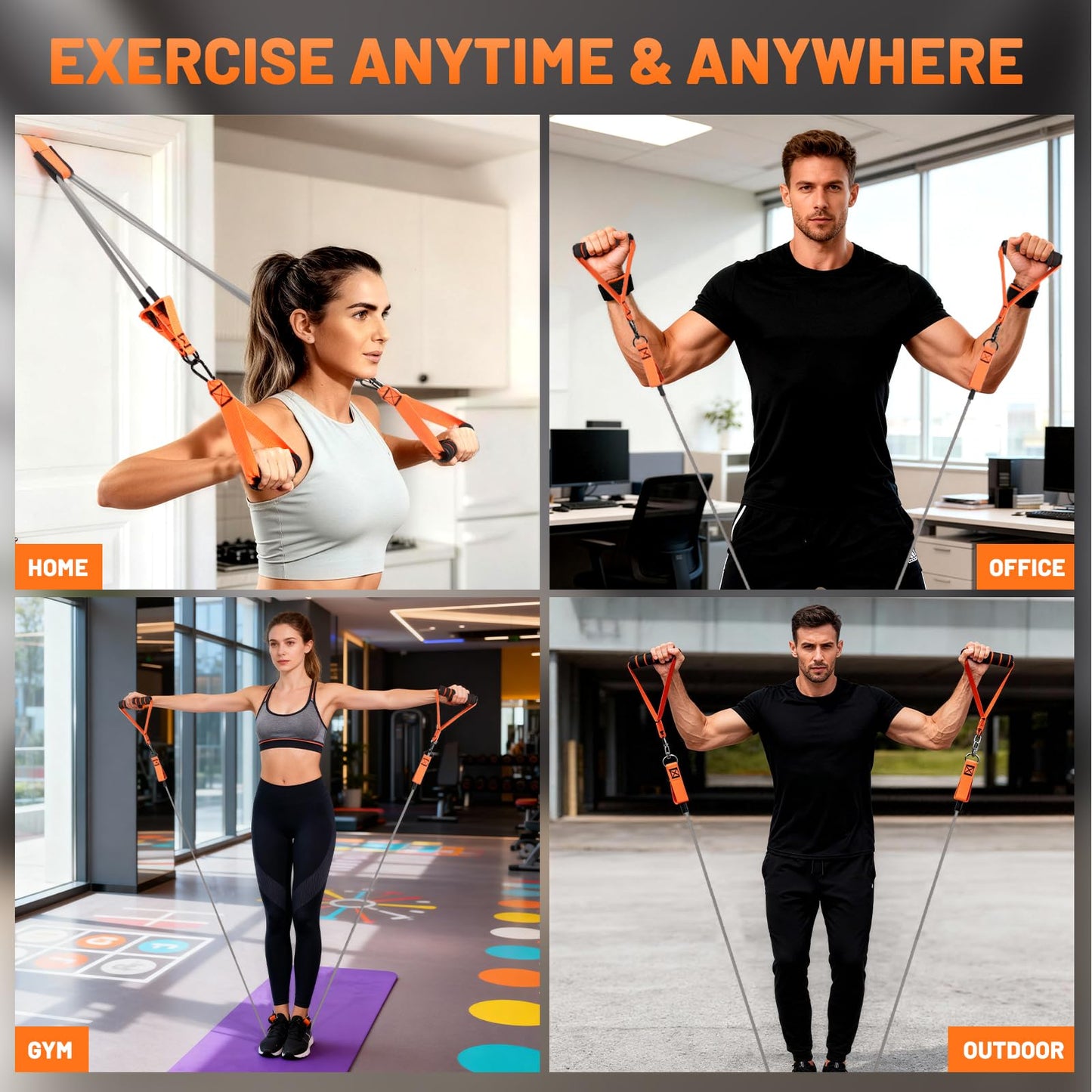 Exercise Resistance Bands Set with Handles, Ankle Straps & Door Anchor – 300LBS Heavy Duty Bands for Home Gym, Muscle Training, Physical Therapy, Yoga, Full Body Workout for Men & Women (Orange Gray)