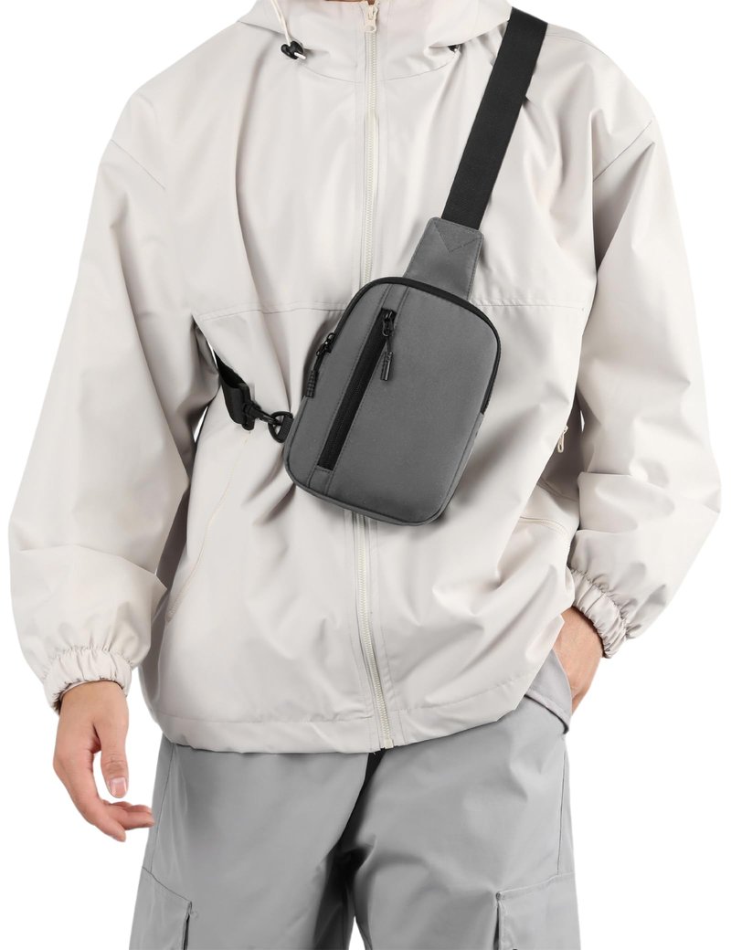 Peicees Mens Mini Sling Bag Chest Shoulder Bag Women Crossbody Phone Holder with Reversible Strap and Dual Pocket, Grey