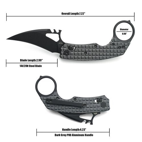 A Ameight MK2 Folding Knife 2.99" Black PVD 14C28N Blade Dark Grey PVD Aluminum Handle With Titanium Pocket Clip Camping Hiking Pocket Knife AME507BDG