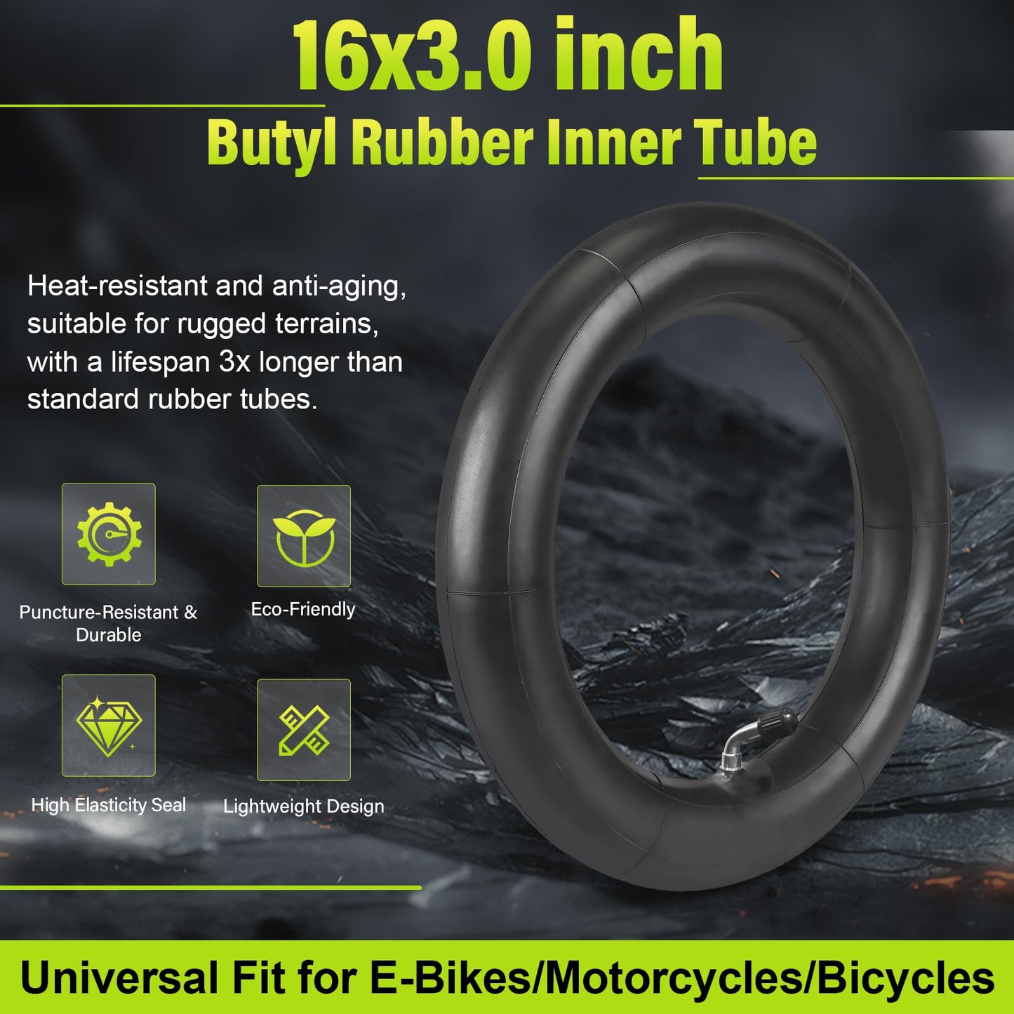 2Pcs 16x3.0 Bike Inner Tube with Bent Valve Stem - Replacement Tube Compatible with 16x3.0, 16x3.25, 16x3.5 Tires - Fits E-Bikes, Electric Scooters, Mopeds