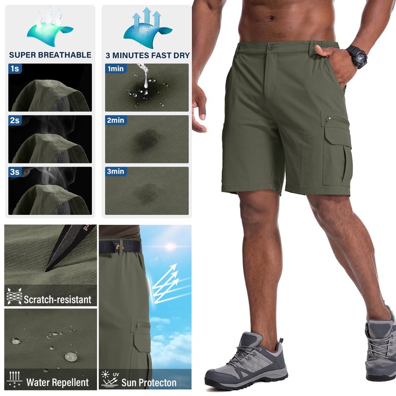 Jessie Kidden Mens Outdoor Casual Expandable Waist Lightweight Water Resistant Quick Dry Fishing Hiking Shorts (6222 Green Camo 38)