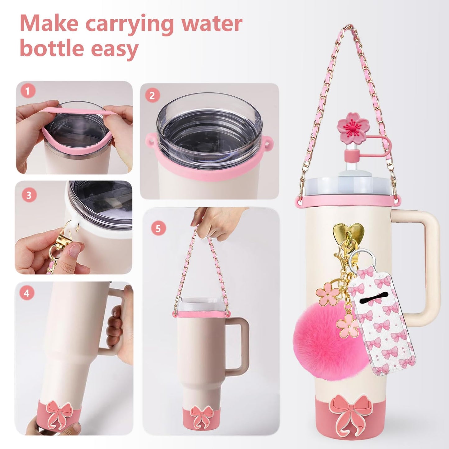 RNFVJH Accessories Set for Stanley Cup Boot Strap Lip Charms Pink