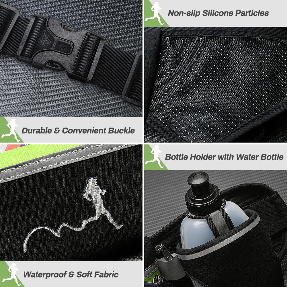 Hydration Running Belt with Water Bottles(2 x 300ML), Luckit Upgraded Nylon Webbing Running Waist Bag Reflective Bum Bag Adjustable Sports Waist Pouch for Marathon Running Hiking Camping Jogging