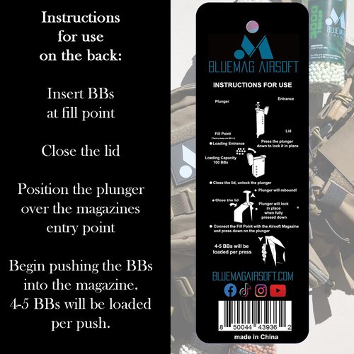 BlueMag Airsoft Speedloader for 6mm BBS - 100rd Capacity - Includes Pistol Adapter