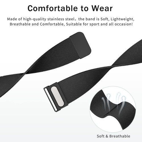 Meliya Metal Band for Amazfit Bip 6/Bip 5/GTR 4/GTR 3 Pro/3/2/2e/47mm/Balance Watch Band Women Men, 22mm Stainless Steel Metal Loop Replacement Straps for Garmin Venu 3/2/Vivoactive 4 (Black)