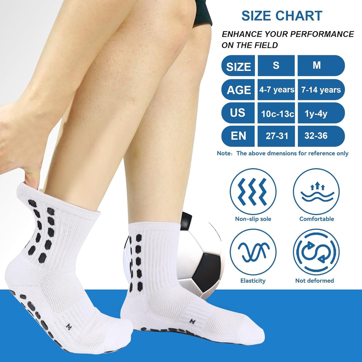 3 Pairs Kids Grip Soccer Socks Cushioned Non Slip Football Athletic Sports Socks for Boys Girls
