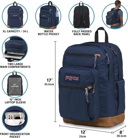 JanSport Cool Backpack with 15-inch Laptop Sleeve, Large Computer Bag Rucksack with 2 Compartments, Ergonomic Straps, Electric Bolts