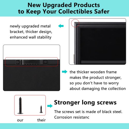 VERANI Baseball Card Display Case - 35 Graded Sports Card Display Frame - Holds Sport Cards with UV Protection Clear View Lockable Wall Cabinet for Football Basketball Hockey Trading Card, Large Black