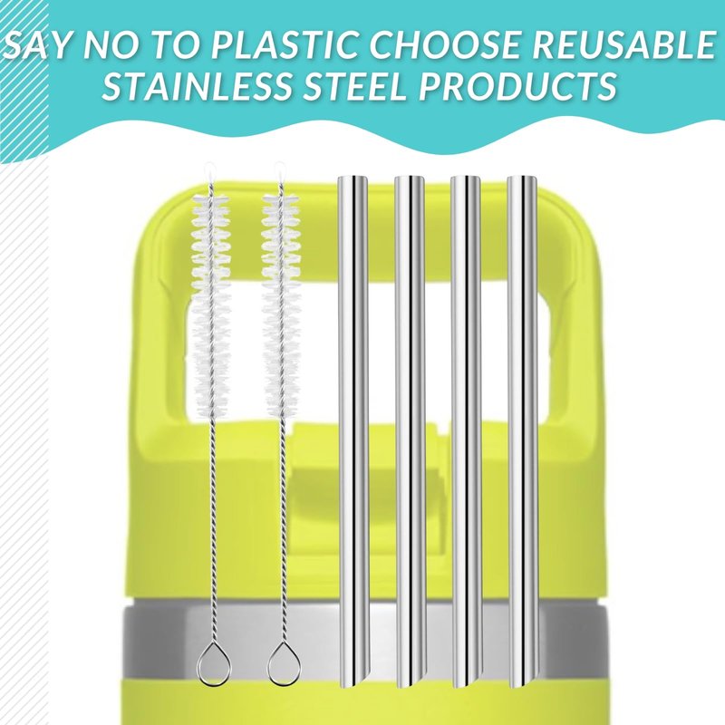 4PCS Replacement Metal Straw for YETI Rambler Jr. Water Bottle, Reusable Stainless Steel Replacement Straws with 2PCS Cleaning Brushes Compatible with YETI Rambler Jr. Bottle (12oz)