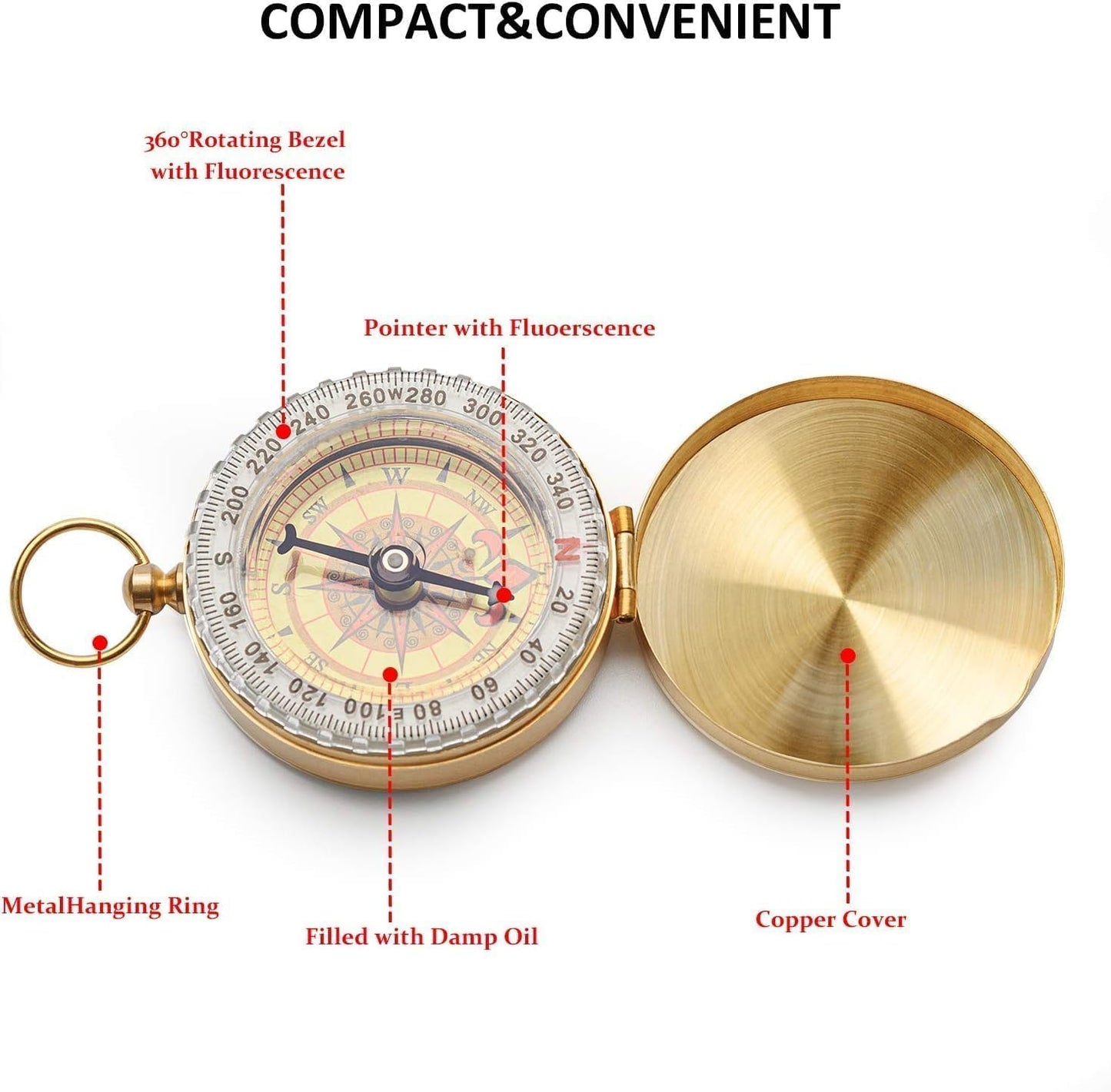 1 PCS Camping Survival Compass Metal Compass Kids Compass for Hiking Camping Hunting Outdoor Military Navigation Tool