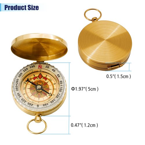 Rovella One Pack Camping Survival Compass, Metal Brass Pocket Compass with Keychain, Glow in The Dark Survival Gear for Hiking Camping Hunting Navigation