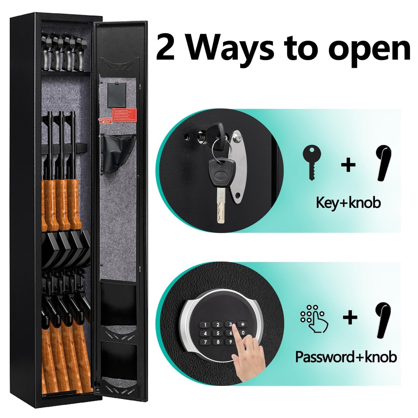KAER 2-3 Gun Safe,Rifle Safe,Gun Safe for Rifles and Pistols,Gun Cabinet for Shotguns,Long Gun Cabinet for Shotguns with Removable Storage Shelf,LED Light,Quick Access Rifle Safes,Adjustable Shelves