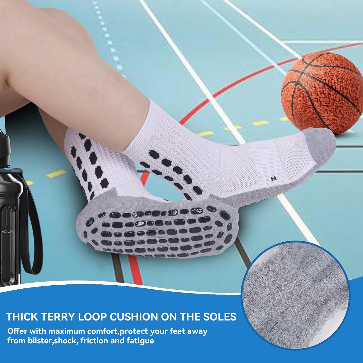 3 Pairs Kids Grip Soccer Socks Cushioned Non Slip Football Athletic Sports Socks for Boys Girls
