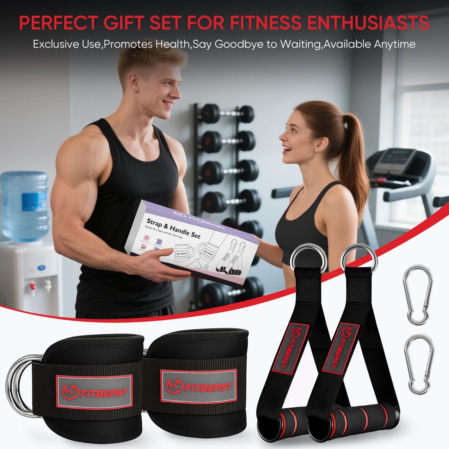 Fitbeast Ankle Straps for Cable Machines Women, Adjustable Ankle Straps and Gym Handles, Glute Kickback Ankle Strap Set, Cable Attachments for Gym, Booty Workouts, Leg Extensions, Hip Abductors