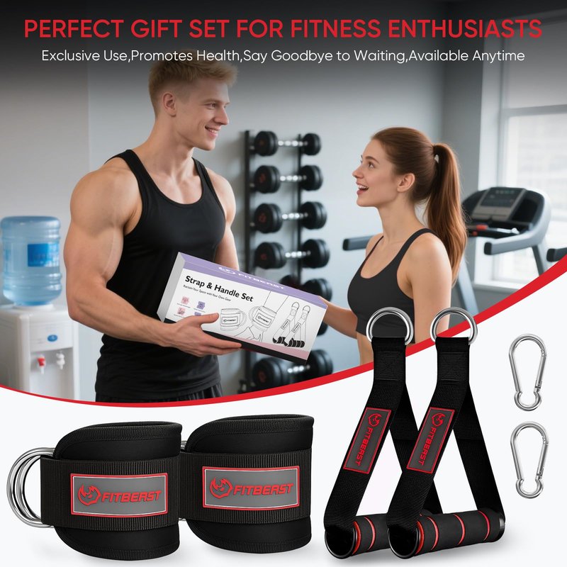 Fitbeast Ankle Straps for Cable Machines Women, Adjustable Ankle Straps and Gym Handles, Glute Kickback Ankle Strap Set, Cable Attachments for Gym, Booty Workouts, Leg Extensions, Hip Abductors