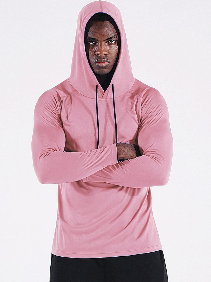 CADMUS Men's Workout Long Sleeve Fishing Shirts UPF 50+ Sun Protection Dry Fit Hoodies,1 Pack,Pink,Large