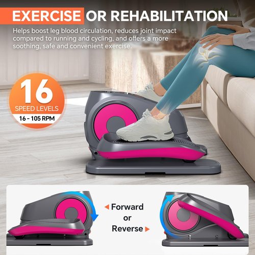16 Levels Speed Under Desk Elliptical Machine, Electric Ellipse Leg Exerciser As Seen On TV, Forward & Reverse Direction,Quiet and Fully Assembled, Upgraded Manual Safety Power Switch
