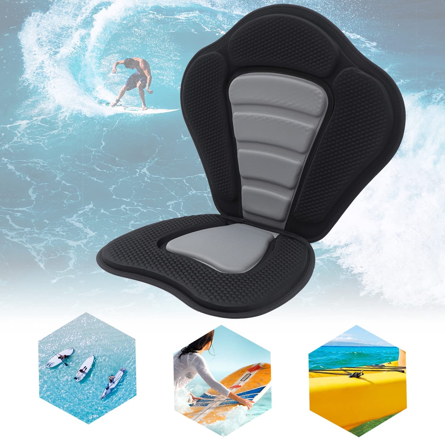Kayak Seat Deluxe Padded Canoe Backrest Seat Sit Canoe SUP Seat Fishing Boat Seats with Back Support & Storage Bag for Kayaking Canoeing Rafting Fishing