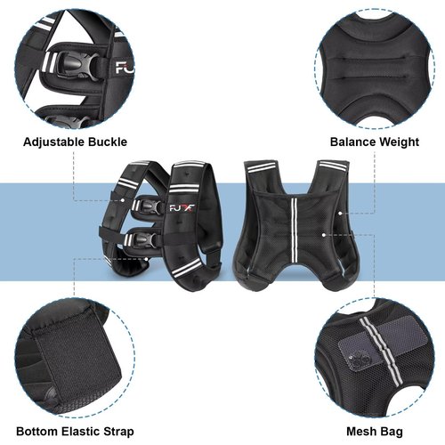 FUFF Weighted vest woman - 5lb/12lb/10lb/15lb/20lb/25lb/30lb Weights with Reflective Stripe, Weighted Vest for Men Women Strength Training Running Walking Jogging