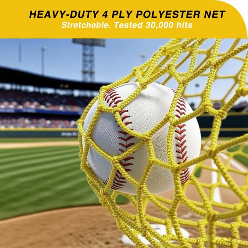 NaxKizo 22ft x 12ft x 8ft Baseball Batting Cage Net with Pitching Machine Hole, Portable Batting Cages for Backyard, 4ply Yellow Netting, Zippered Backing Door