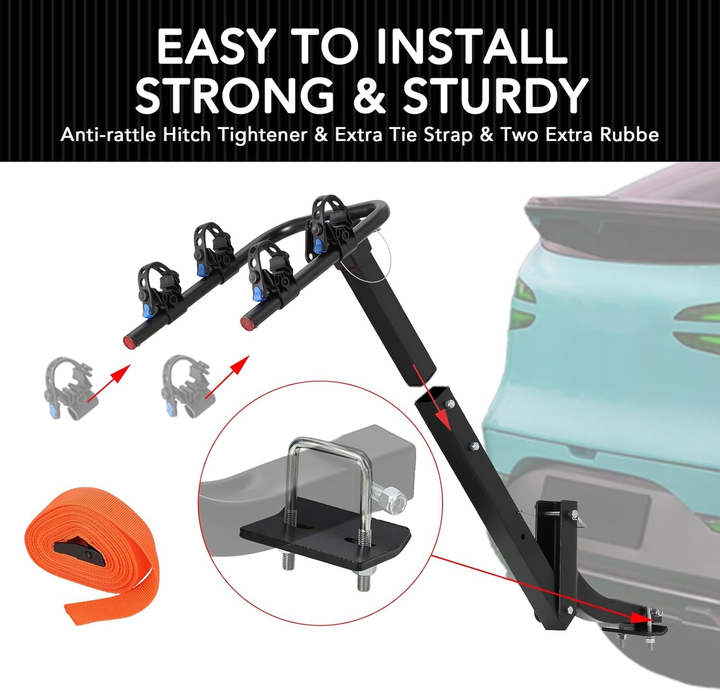 2 Bike Hitch Rack, Heavy-Duty Foldable Steel Bicycle Rack with Hitch and Anti-Rattle Straps, 2" Receiver Compatible, Easy to Assemble & Use, Bike Holder for Car, SUV, Truck